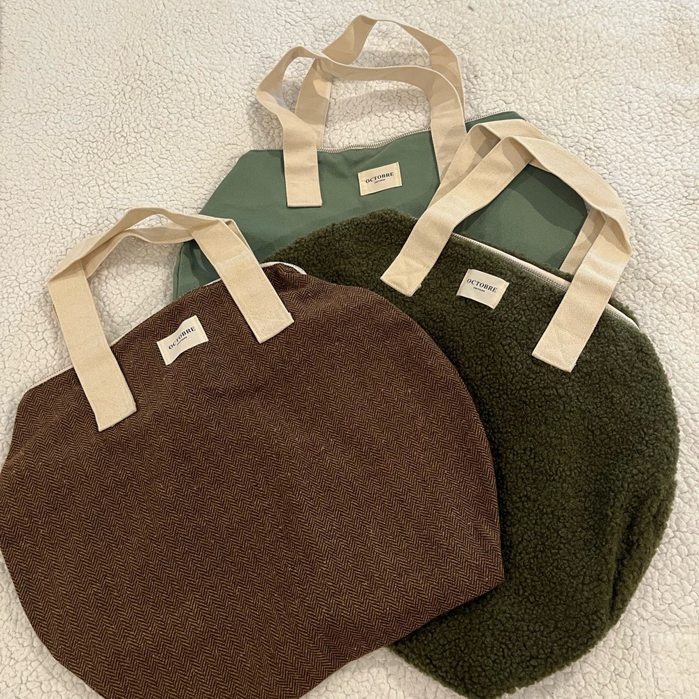Set of three: Octobre Bowling/duffle Bag Set - Brown, teddy Green, and Olive